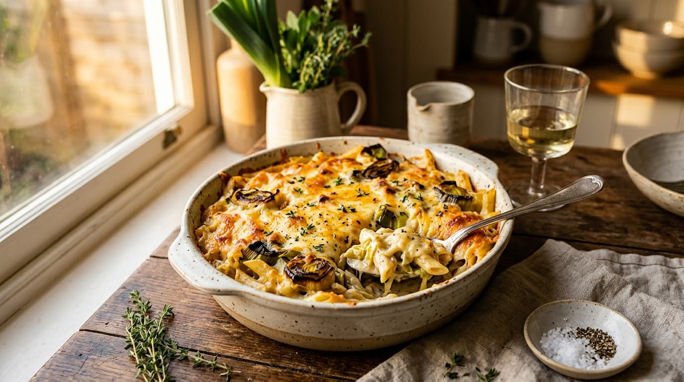 Baked Cheddar and Leek Pasta: Creamy Comfort in a Dish