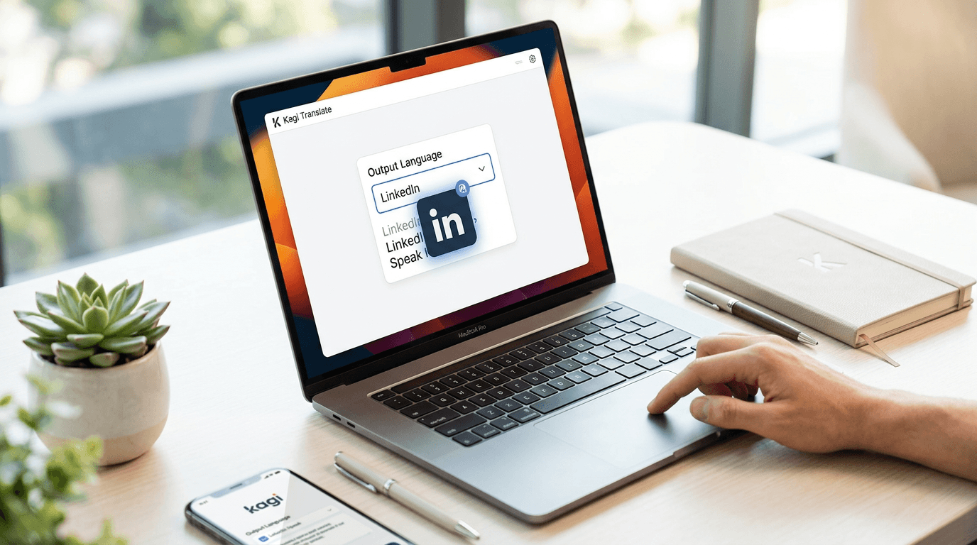 Kagi Translate Adds LinkedIn Speak Output Language